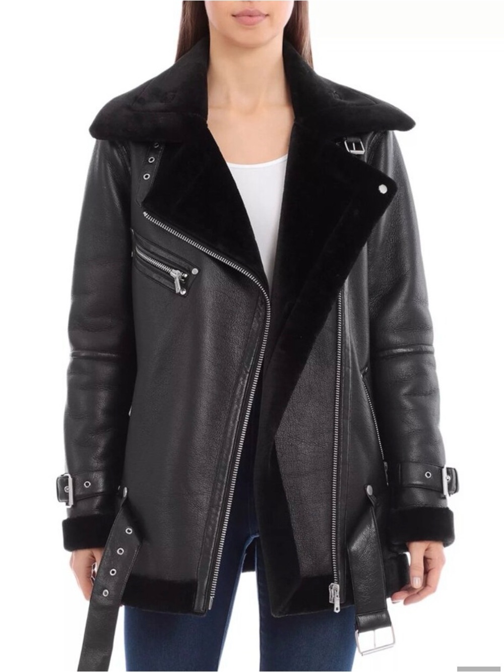 Avec Les Filles- Oversized Faux Shearling Biker Jacket